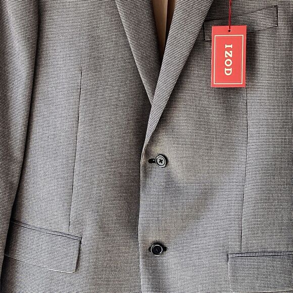 NWT IZOD Mens Suit Jacket Sport Coat 44L Black Micro Checks Polyester Rayon - Picture 3 of 14